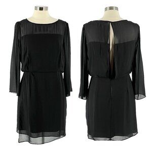 Elizabeth and James Black Silk Chiffon LBD Open Back Midi Cocktail Dress 10